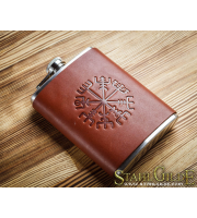 Vegvisir Futhark Runes Vikings Compass Stave Nordic Leather Flask, Handmade gift for your boyfriend, hip flask